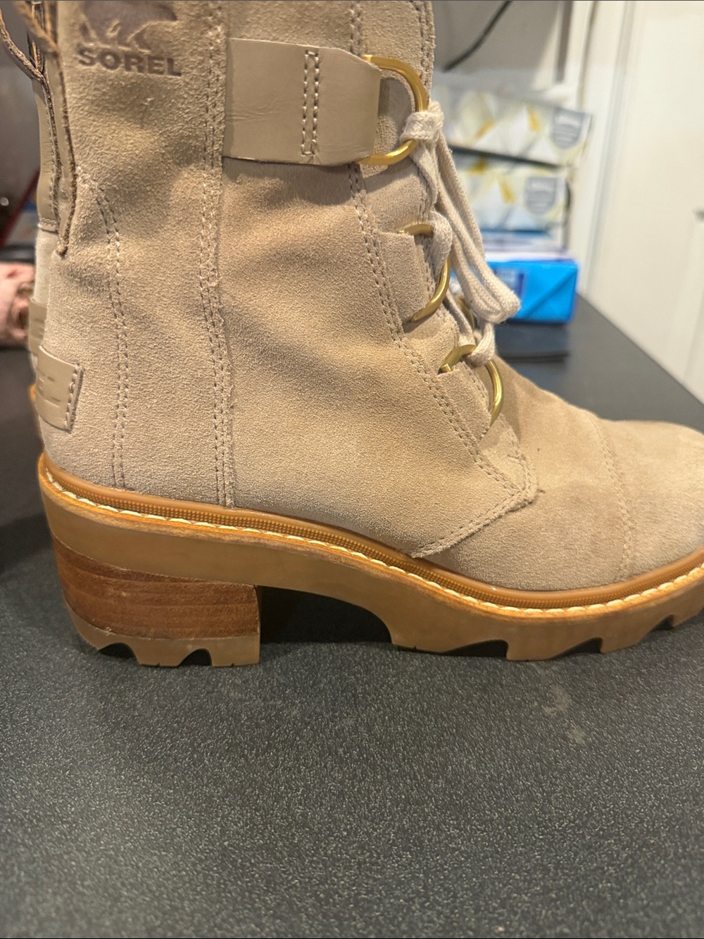 Sorel Beige Suede Lace-Up Lug Boot